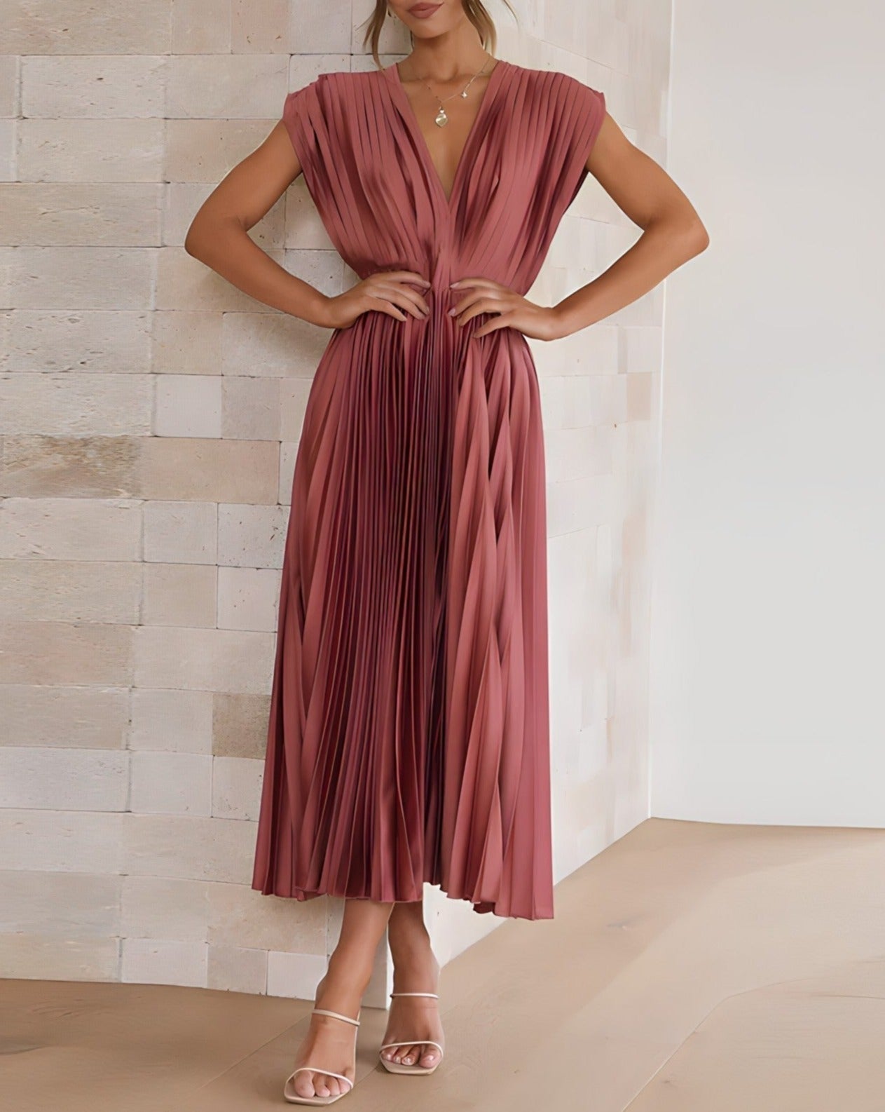 ELENA | ELEGANT PLEATED MIDI DRESS