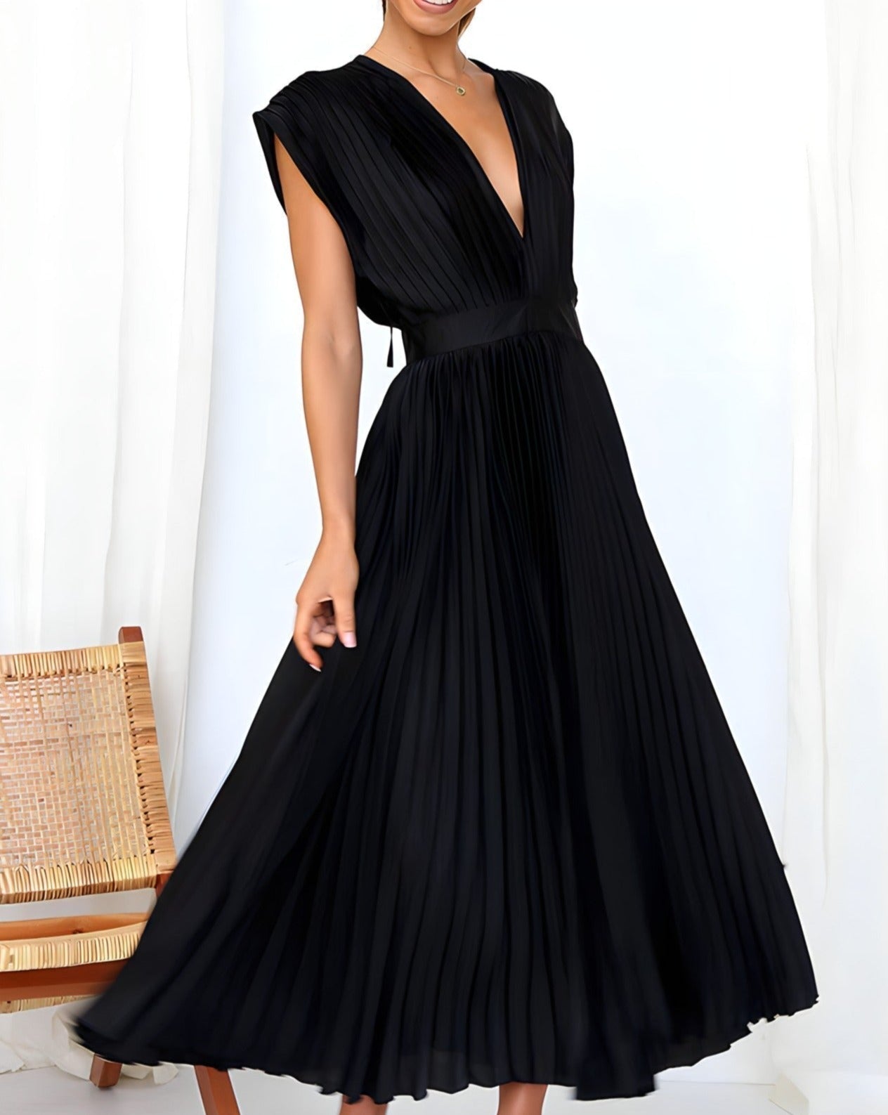 ELENA | ELEGANT PLEATED MIDI DRESS